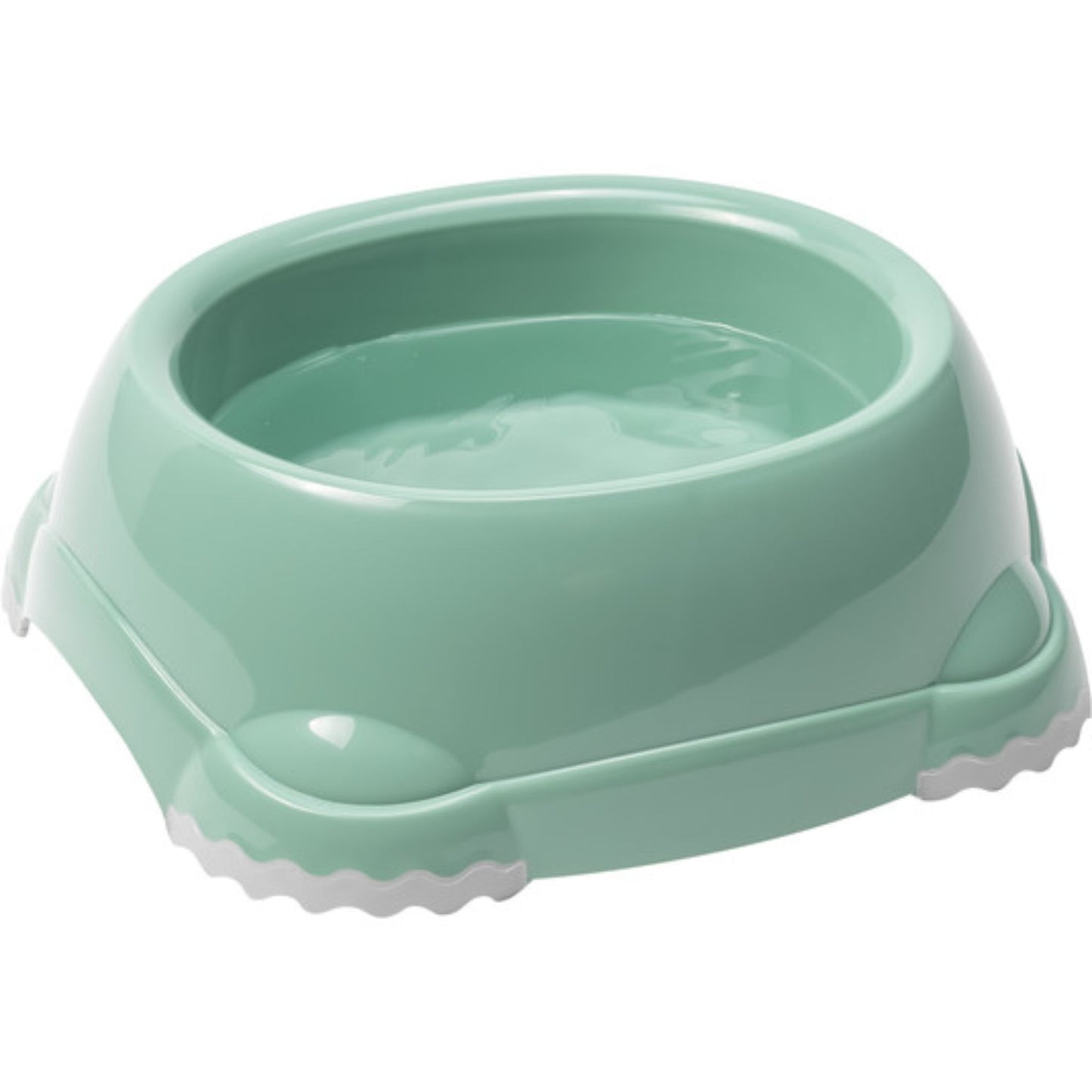 Green pet bowl on a white background