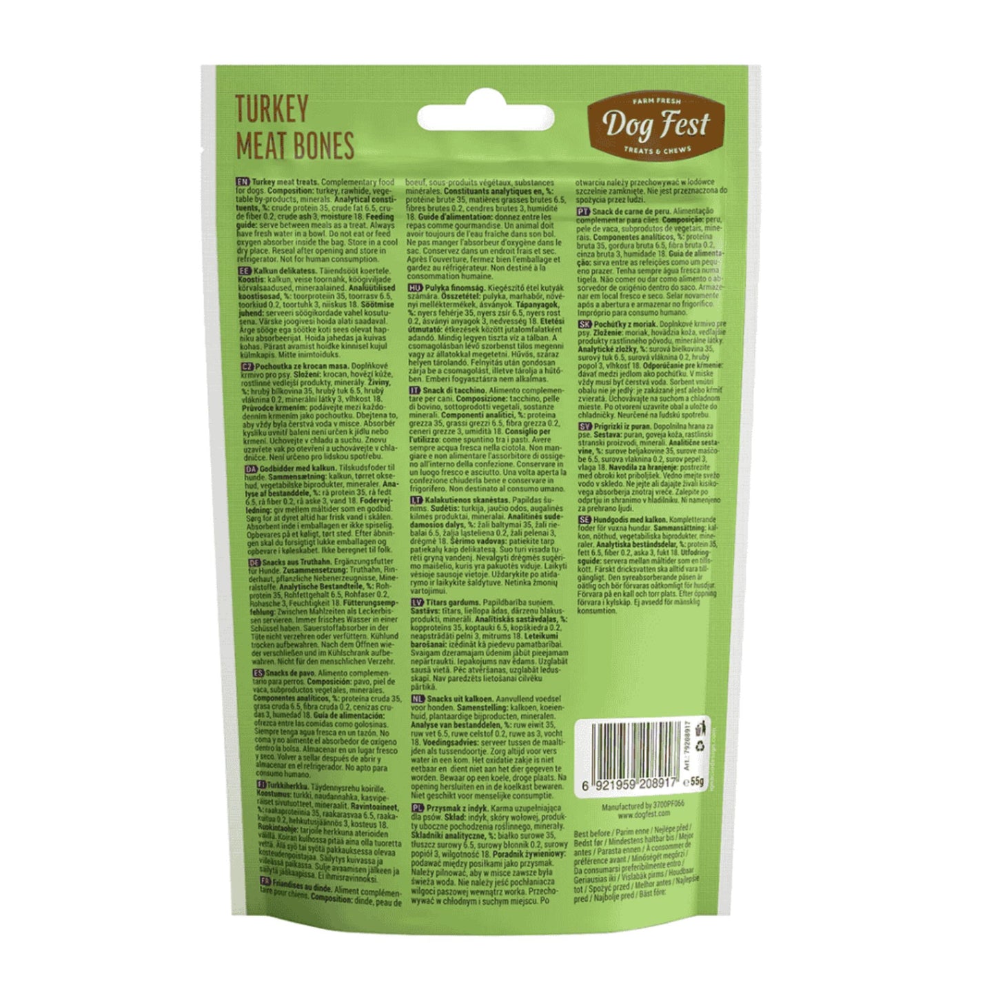 Dog Fest Turkey Meat Bones For Small Breeds – 55g