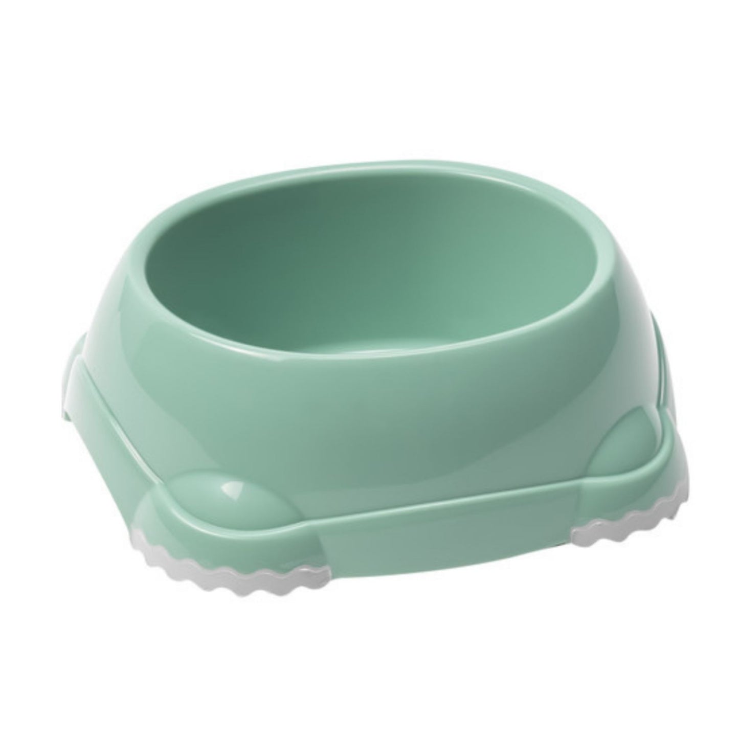 Mint green pet bowl on a white background