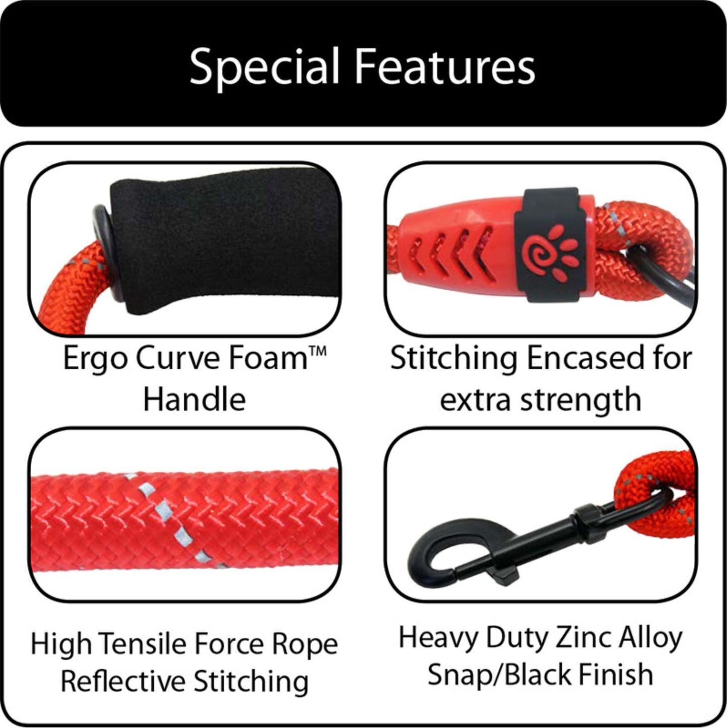 Doco 20 Rope Leash With Ergocurve Foam Handle Red - Large