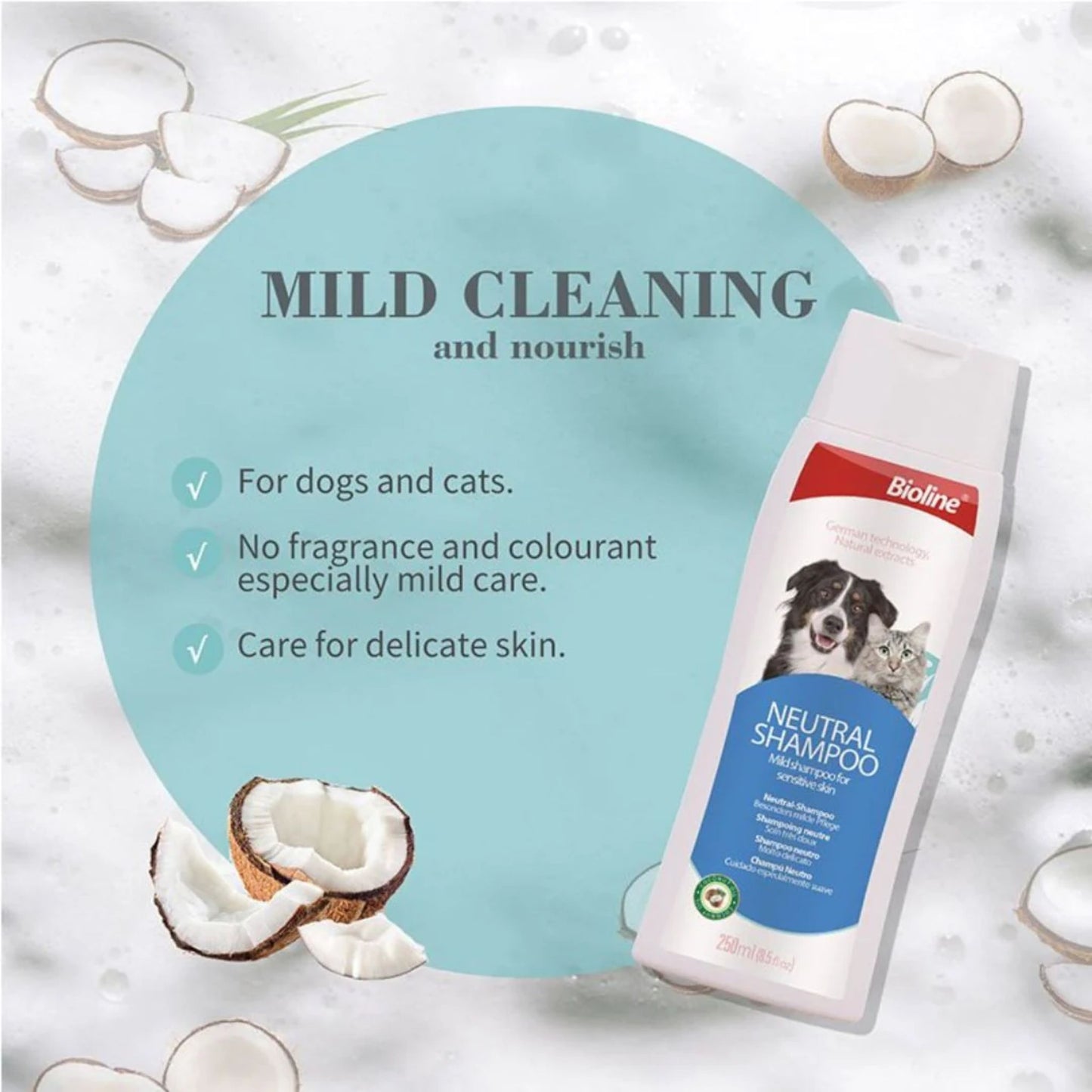 Bioline Neutral Shampoo For Pets Gentle Daily Use Formula