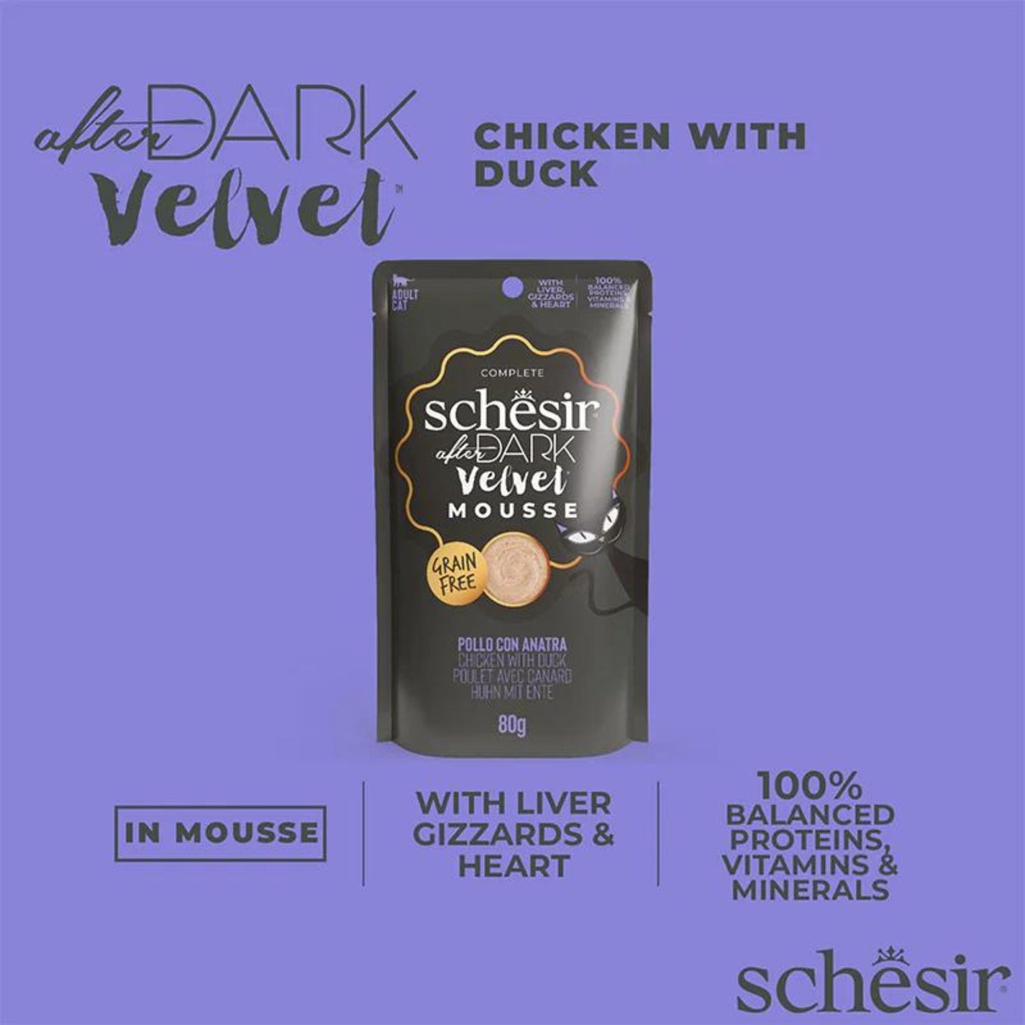 Schesir After Dark Velvet Mousse Chicken With Duck Cat Food Pouch - 80g