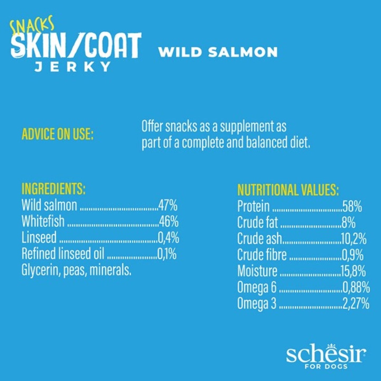 Schesir Dog Jerky Grain Free Skin & Coat Salmon - 115G