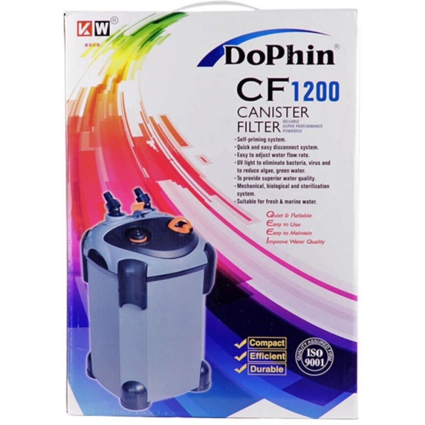 Dolphin CF1200 canister filter packaging on a white background