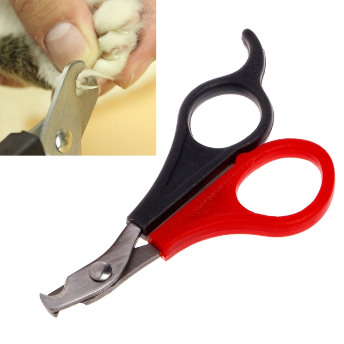 Pet nail trimmers with a close-up inset of a paw being trimmed.
