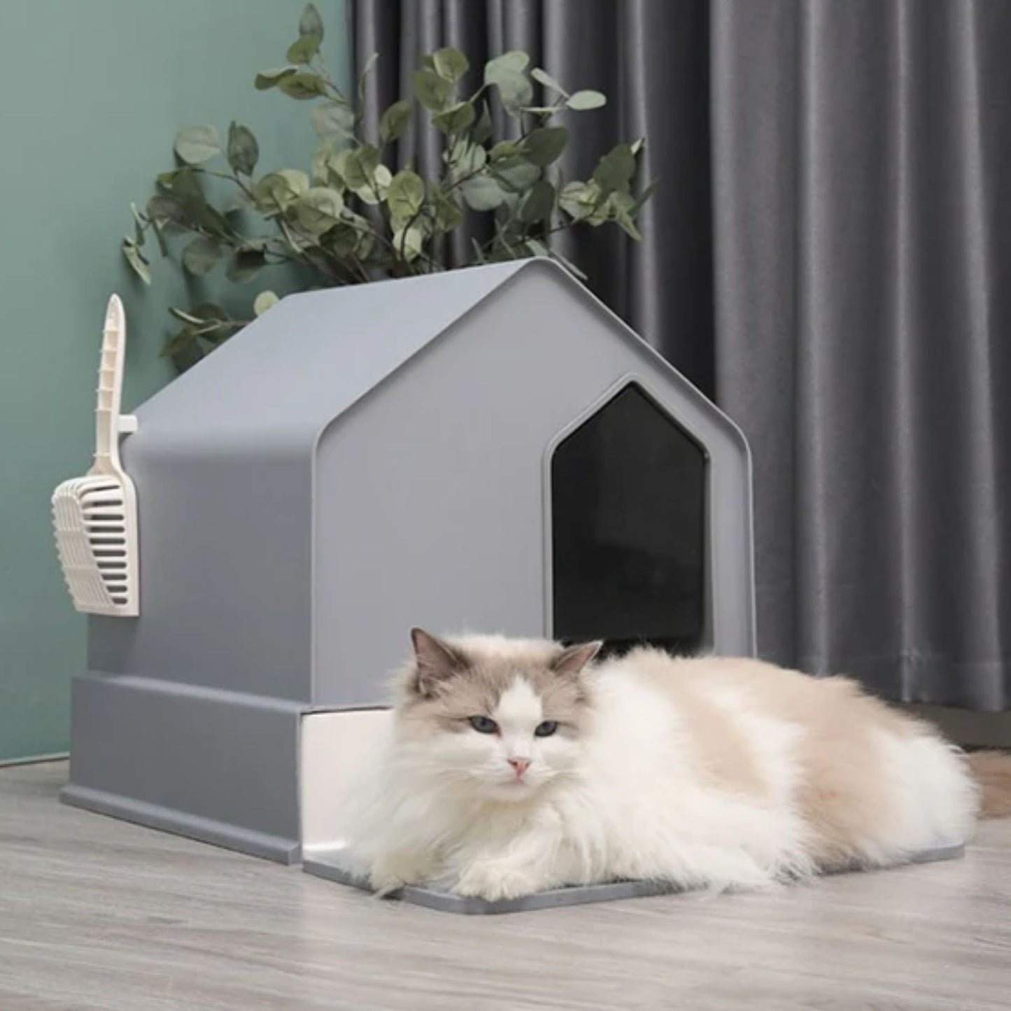 Pado House Cat Litter Box Grey - 46X46X44cm