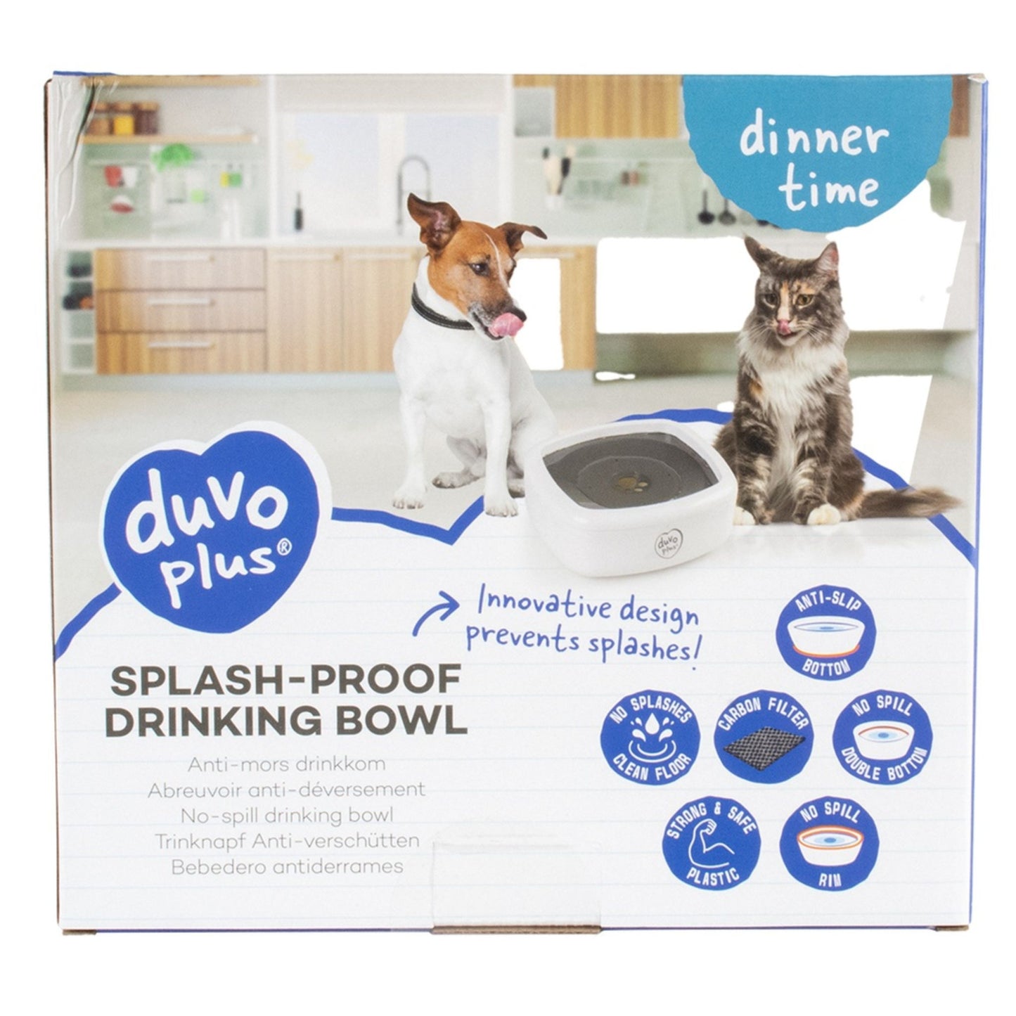 Duvo+ Splash-Proof Square Drinking Bowl White/Grey - 1500ml