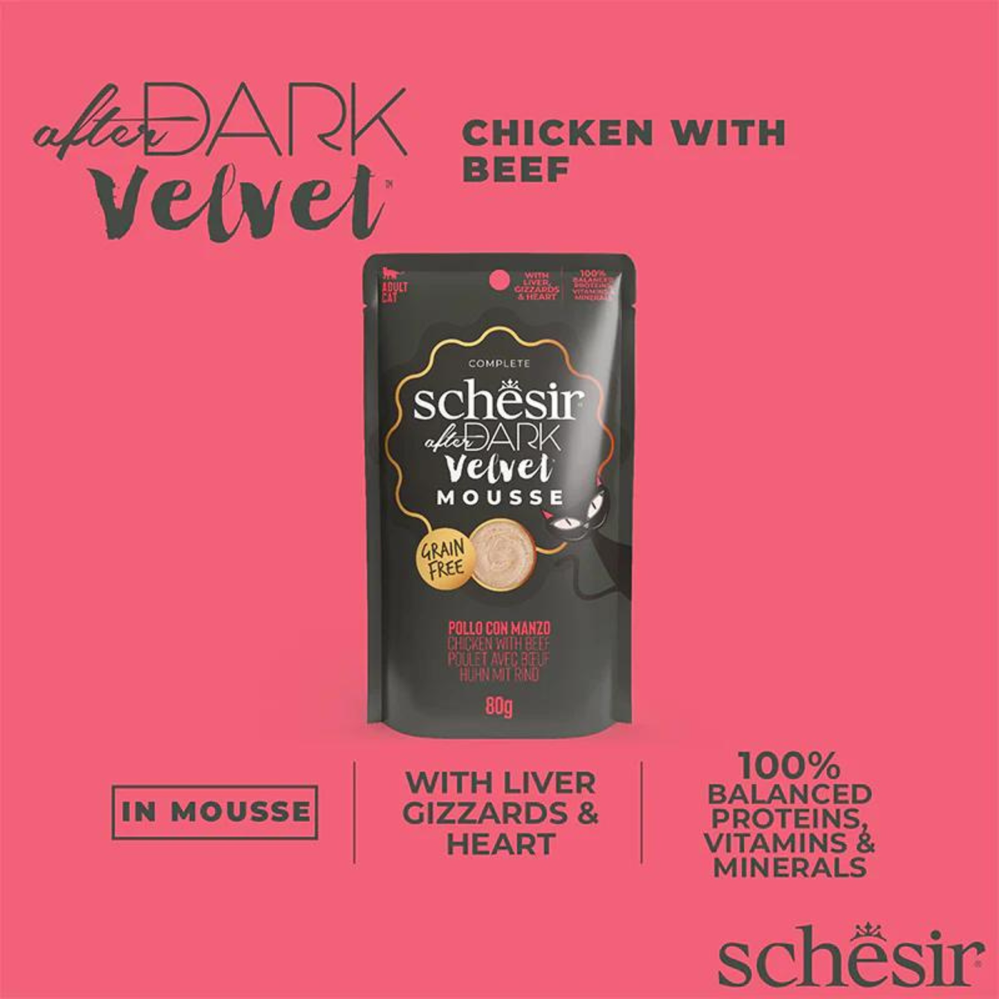 Schesir Velvet Mousse Chicken & Beef Wet Cat Food - 80G