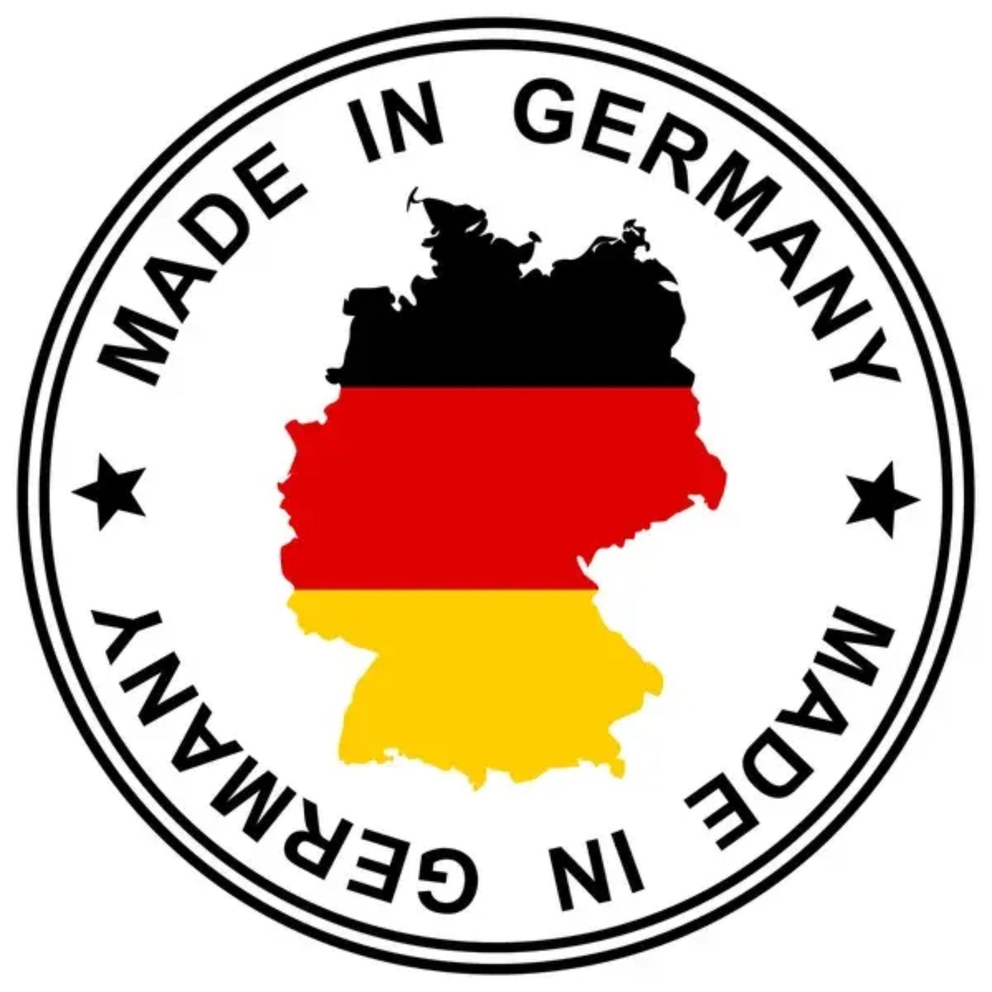 Logo with a map of Germany in the colors of the German flag and 'Made in Germany' text.