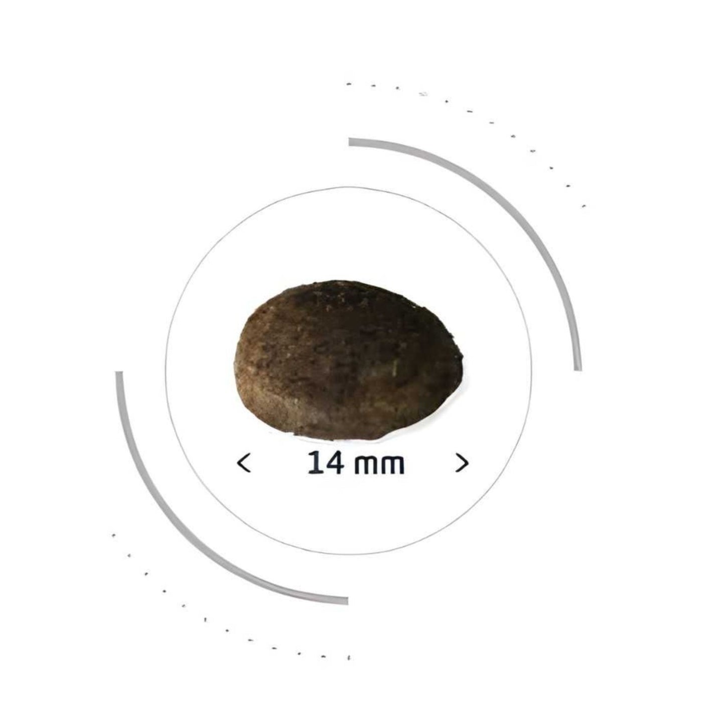 Small dark brown object with measurement label '14 mm' on a white background