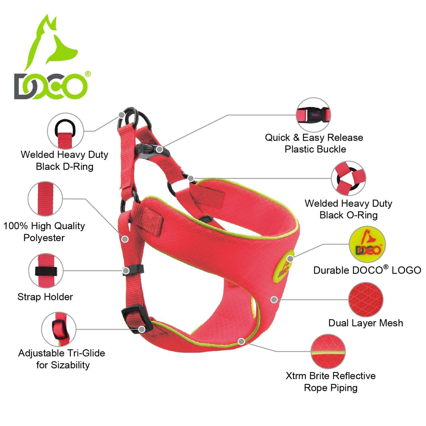 Doco Reflective Chest Plate Mesh Dog Walking Harness