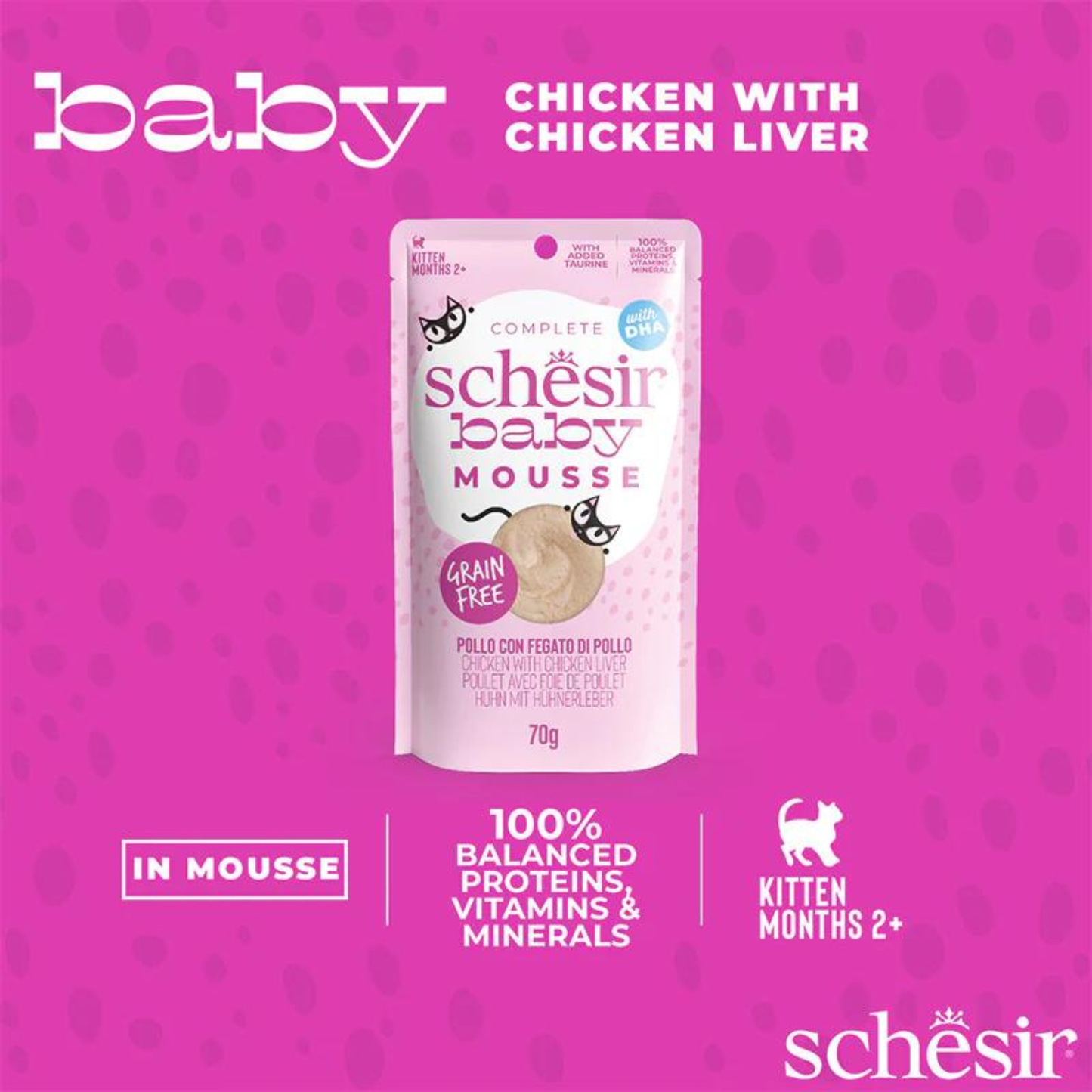 Schesir Baby Kitten Mousse Chicken & Liver Wet Food - 70G