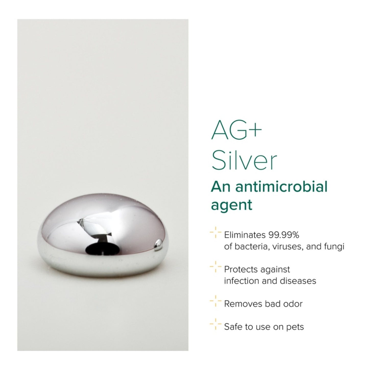 Silver antimicrobial agent with text on a light grey background