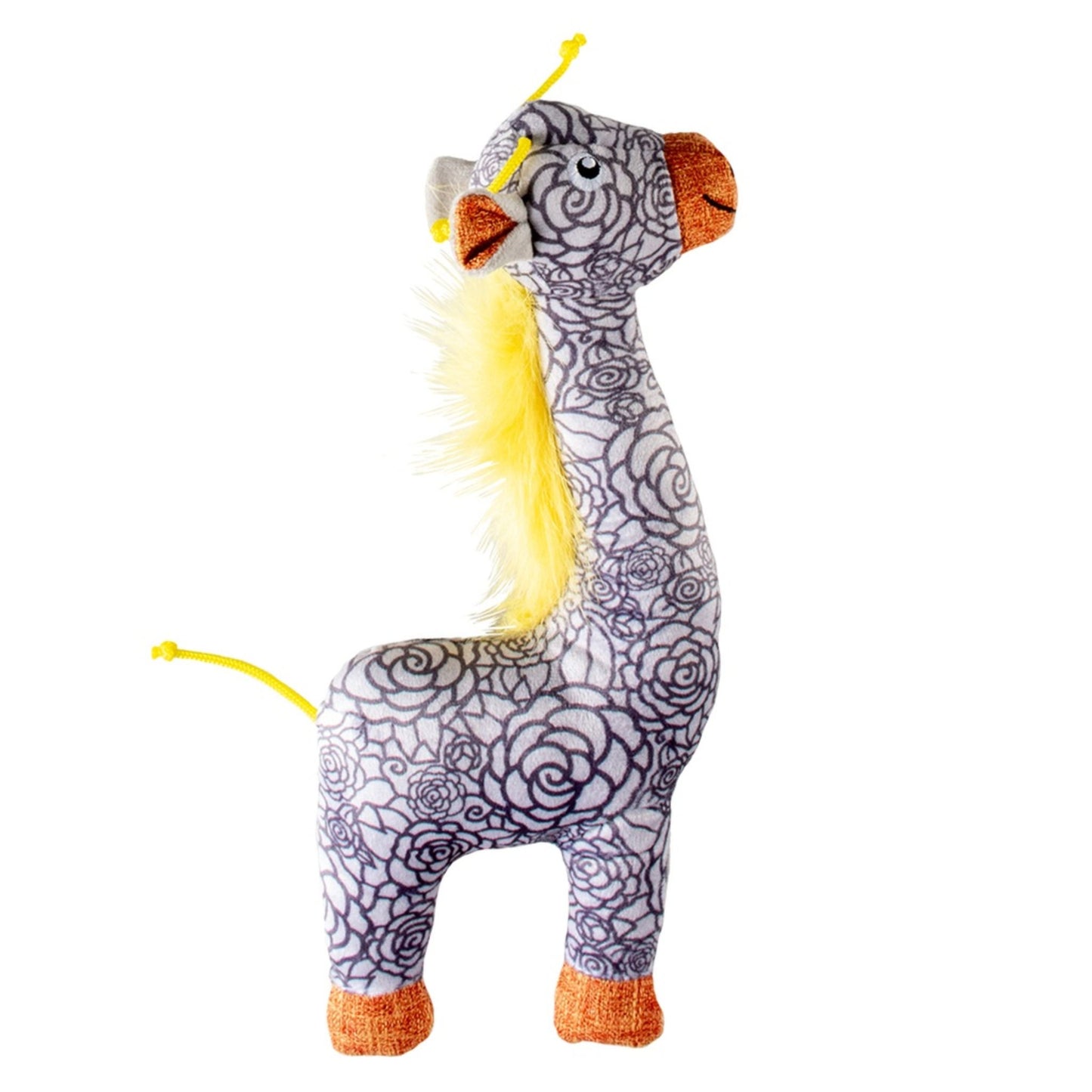Plush toy with a patterned design on a white background