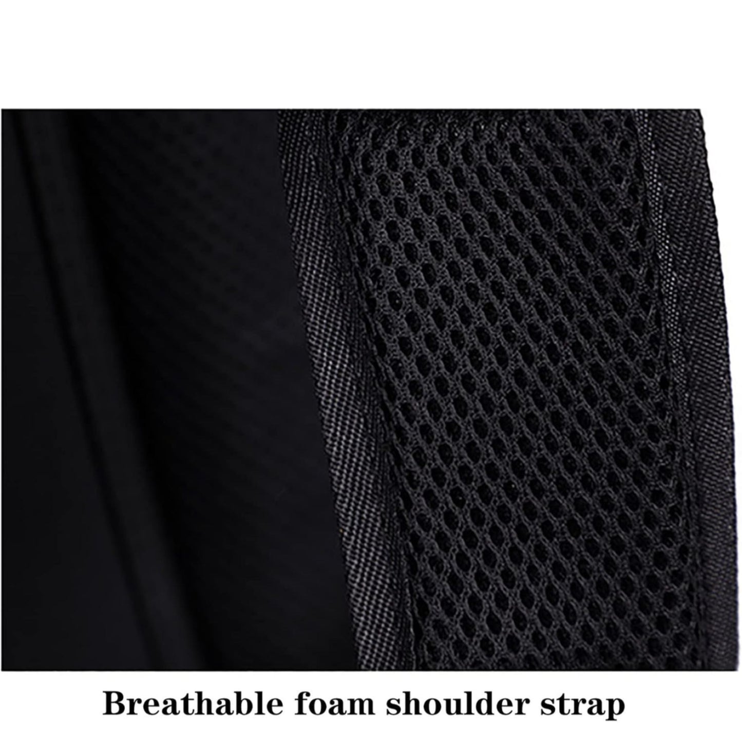 Black breathable foam shoulder strap on a dark background