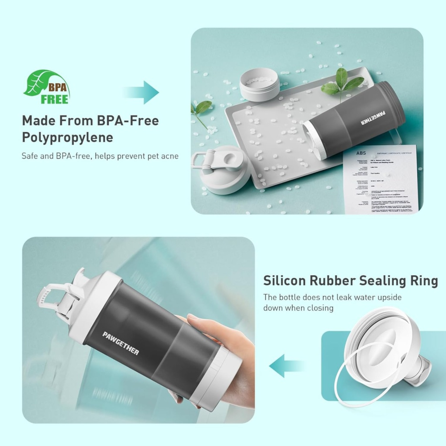 Pawgether Pure Travel 4 in 1 Pet Travel Bottle - Grey