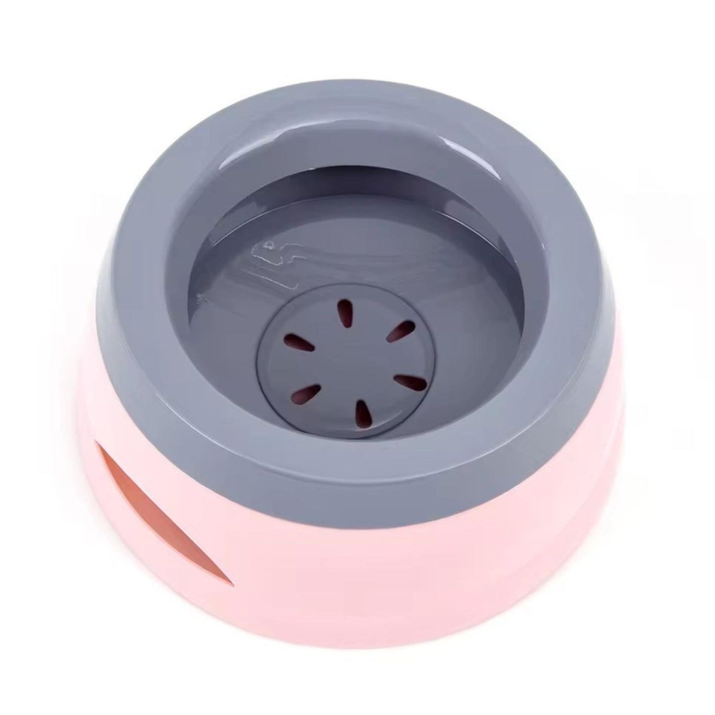 Round pink and gray container with a central drain on grey white background