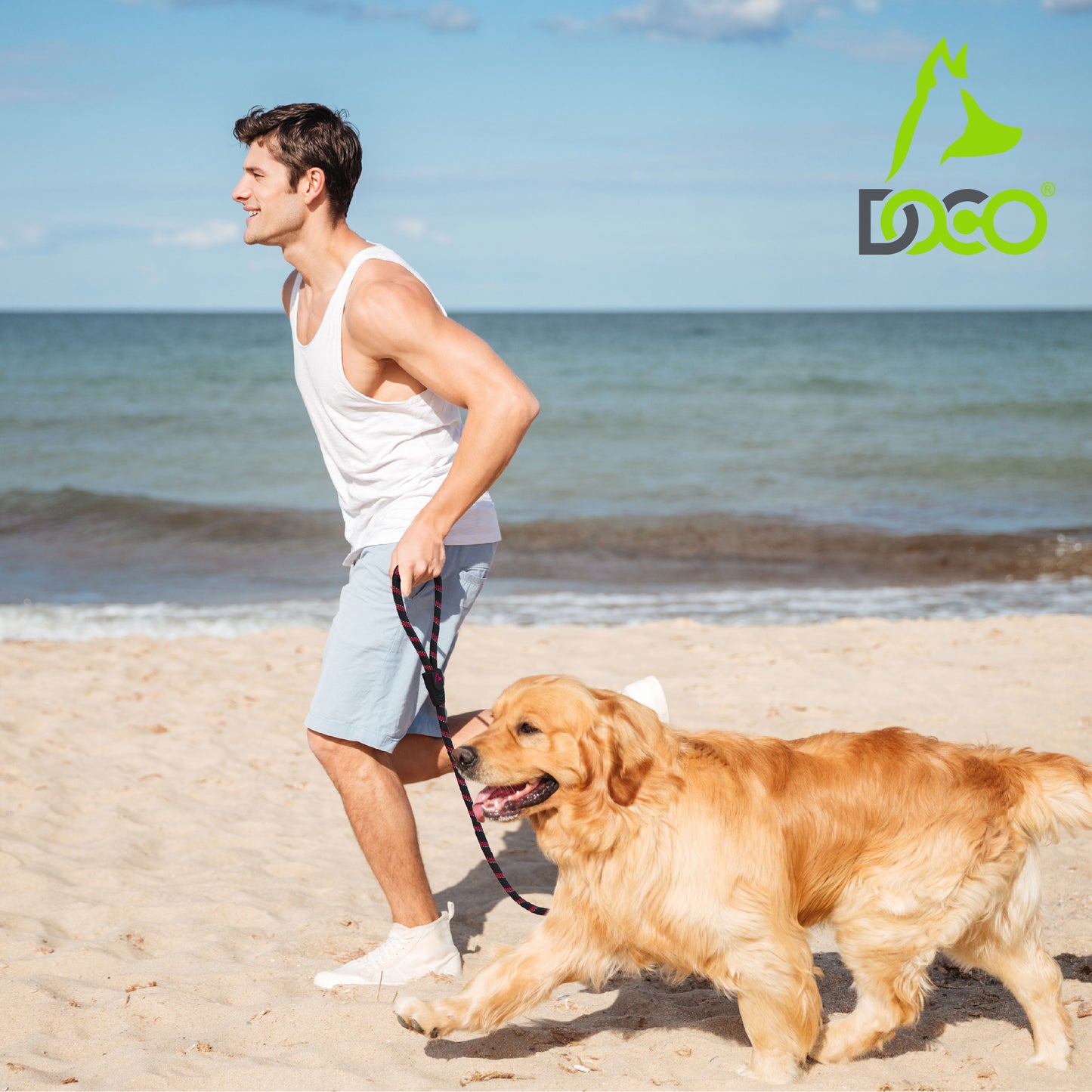 Doco Reflective Rope Leash With Soft Rubber Handle Click & Lock Snap Red - L