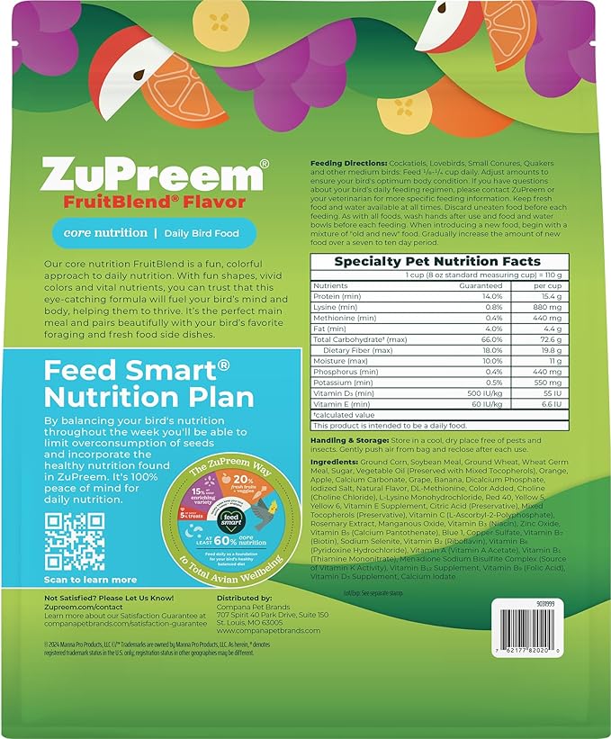Zupreem Fruitblend Flavor For Medium Size Birds - 0.91Kg