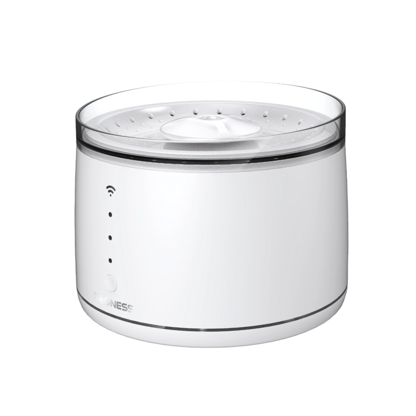 Clear container with black rim on a white background