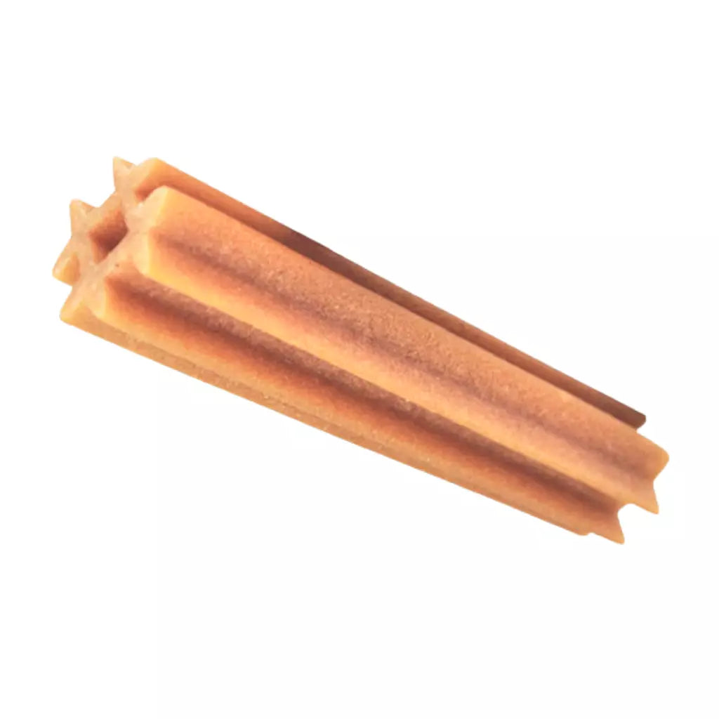 Two natural dog chew bones, likely cowhide bully sticks, shown on a plain white background.