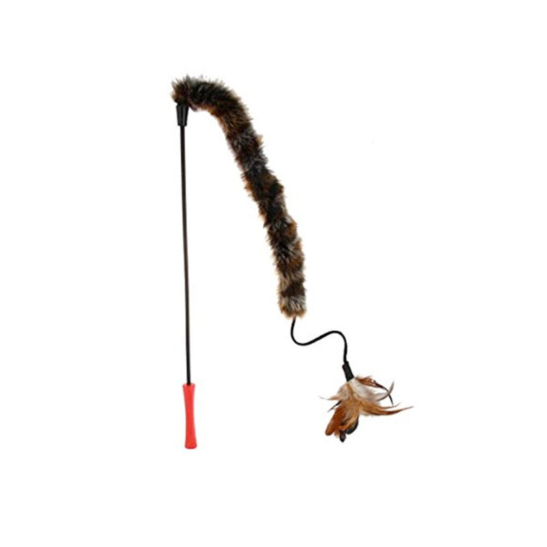 CatWand Feather Teaser Toy Natural Feather & Plush Tail TPR Handle