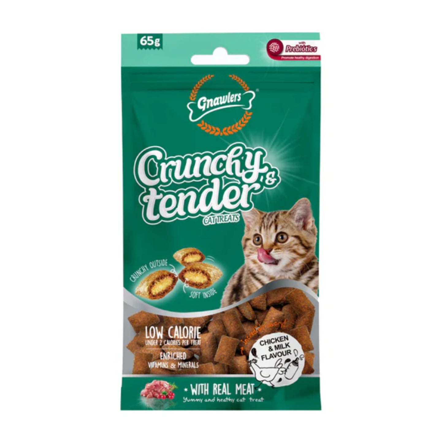 Gnawlers Crunchy & Tender Cat Treats Chicken & Milk Flavor - 65g