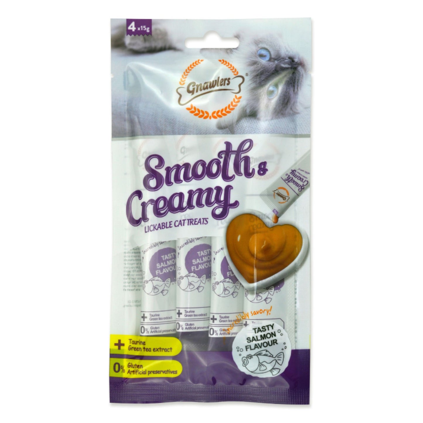 Gnawlers Smooth & Creamy Cat Treats Salmon Flavor - 4x15g