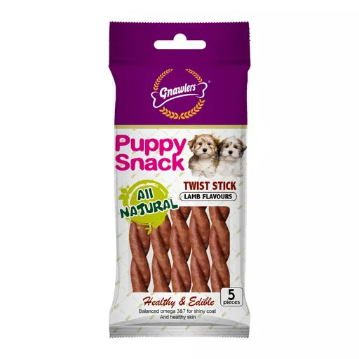 Gnawlers Puppy Treat Twist Stick Lamb - 80g/5pcs
