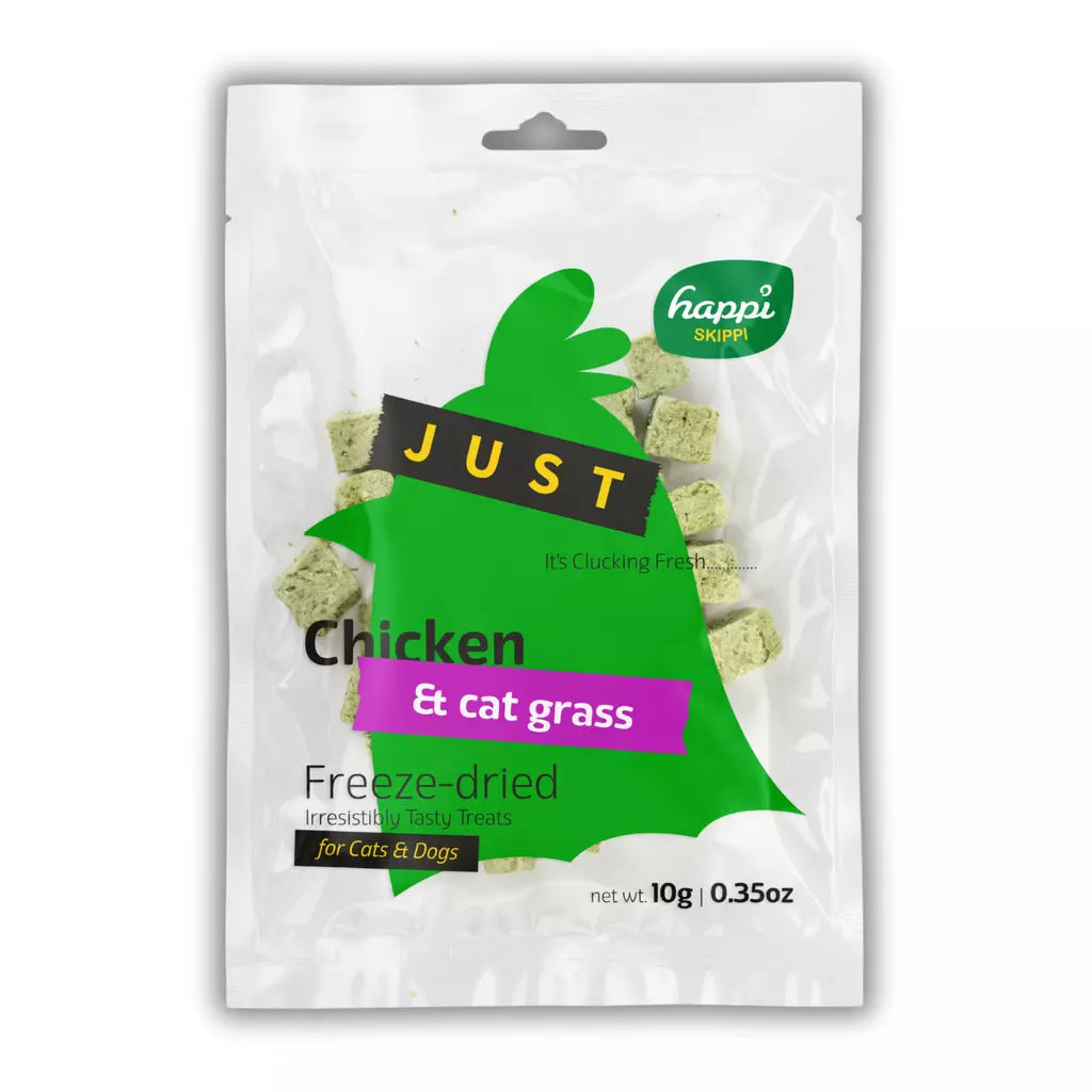Happi Skippi Freeze-Dried Treat Chicken & Cat Grass for Cats & Dogs - 10g