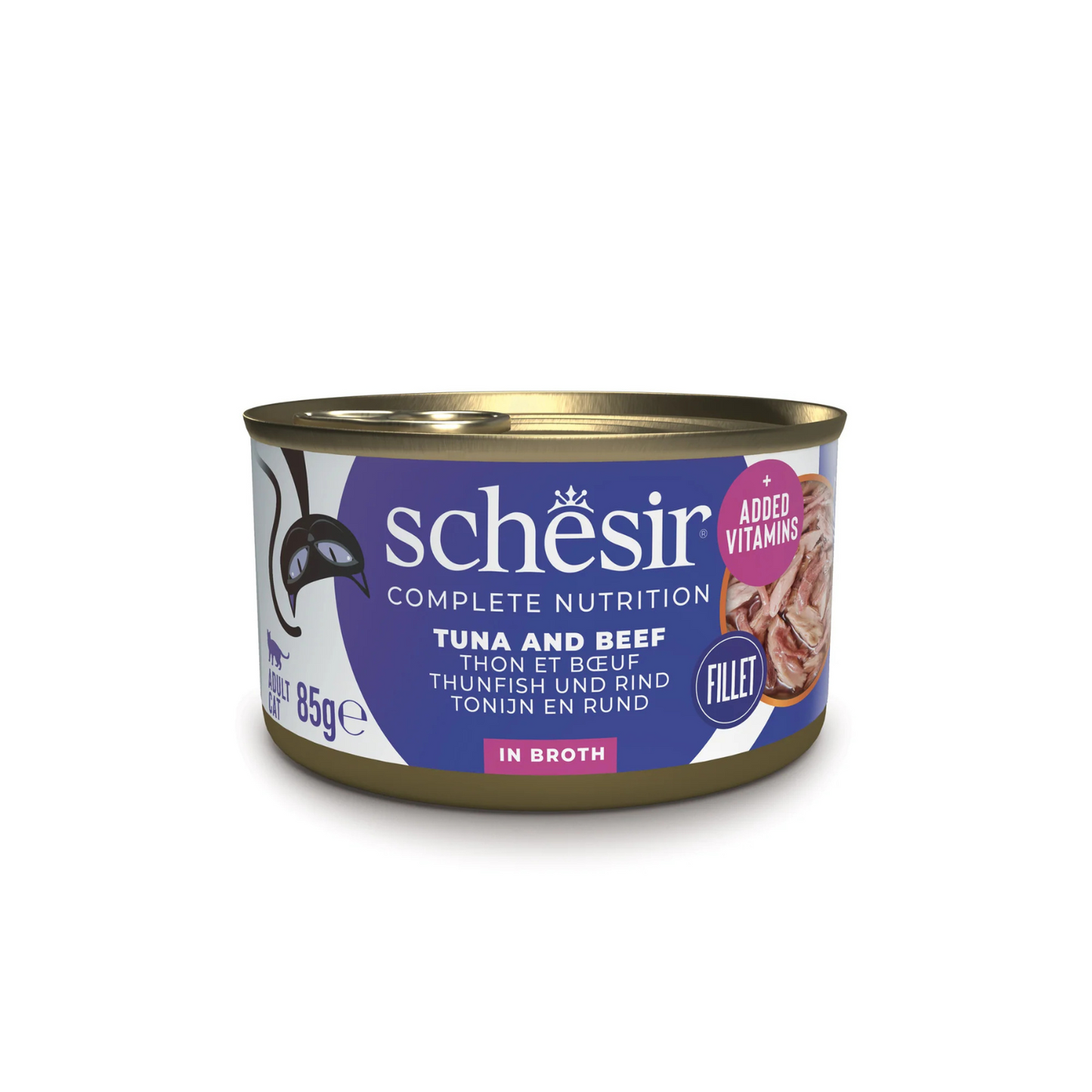 Schesir Wet Cat Food In Broth Can Tuna With Beef - 85g