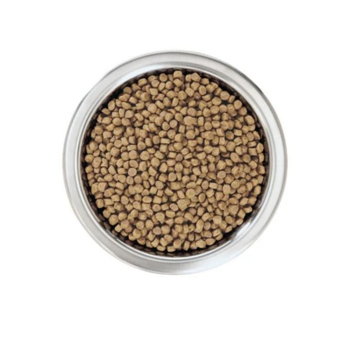Small container filled with brown pellets on a white background