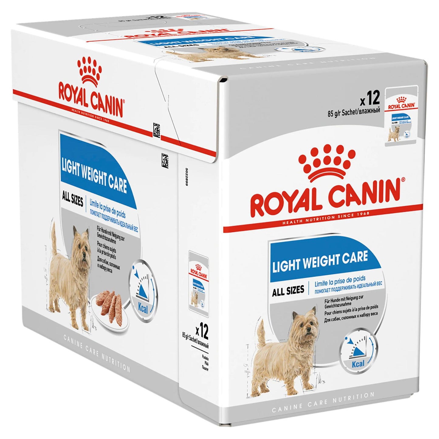 Royal Canin Light Weight Care dog food packaging on a white background