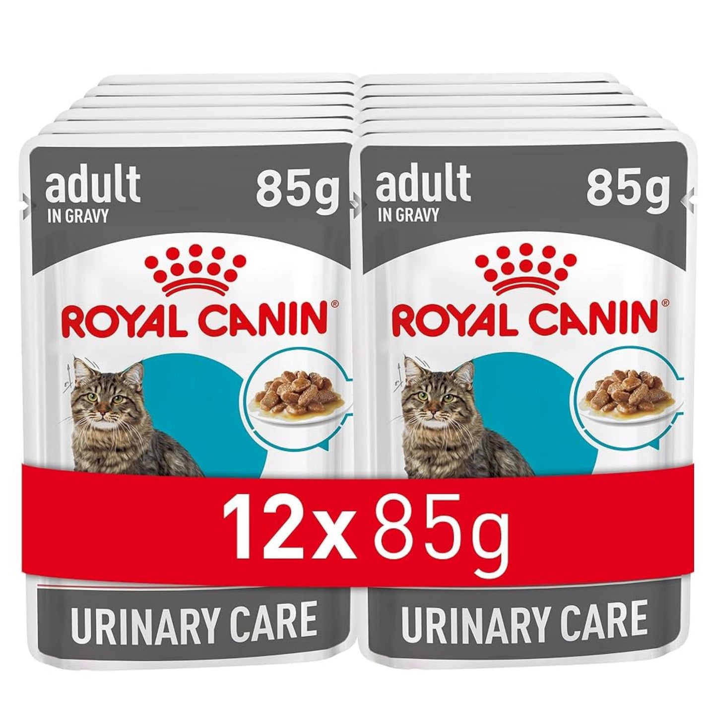 Two Royal Canin Urinary Care cat food pouches on a white background