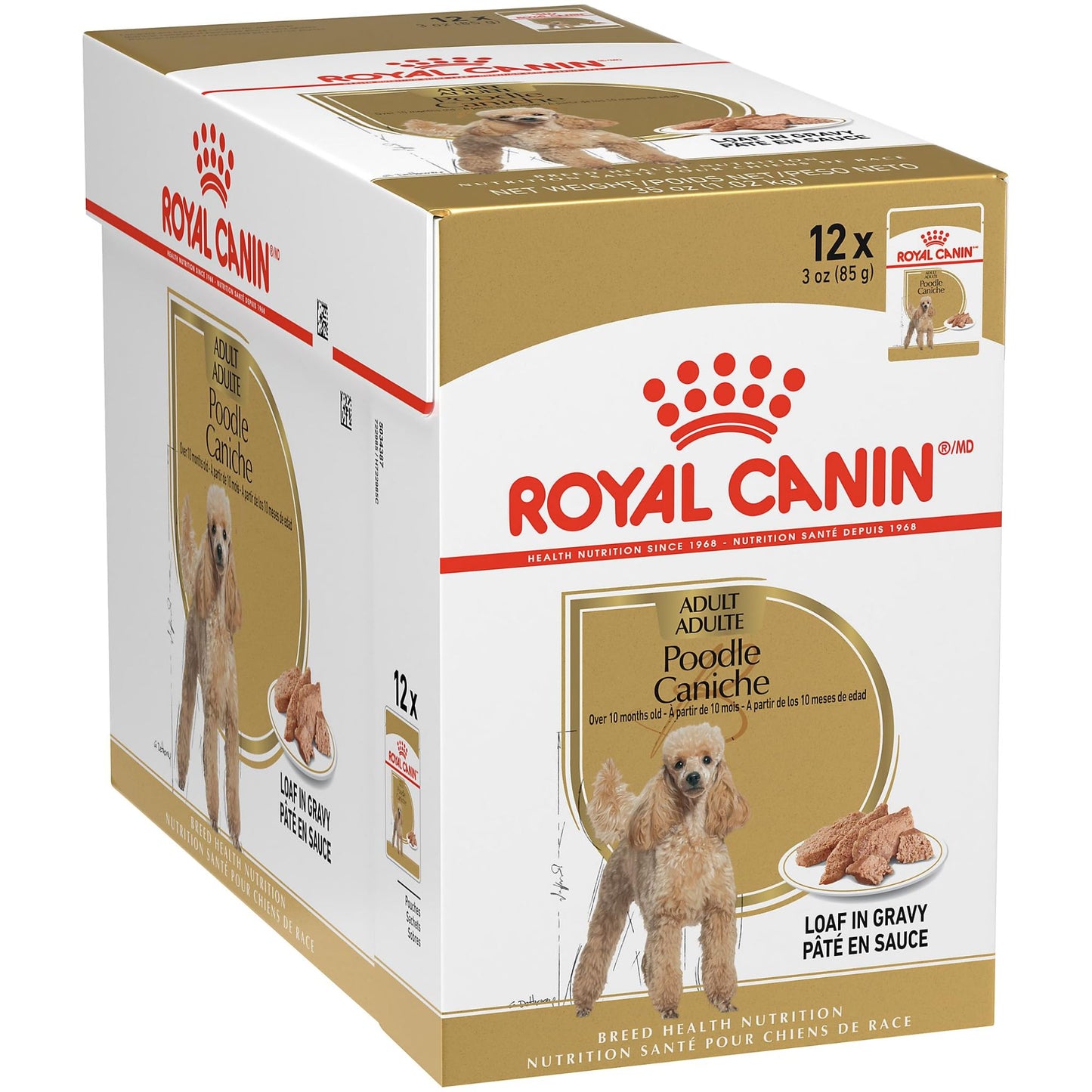 Royal Canin Poodle Caniche dog food packaging on a white background