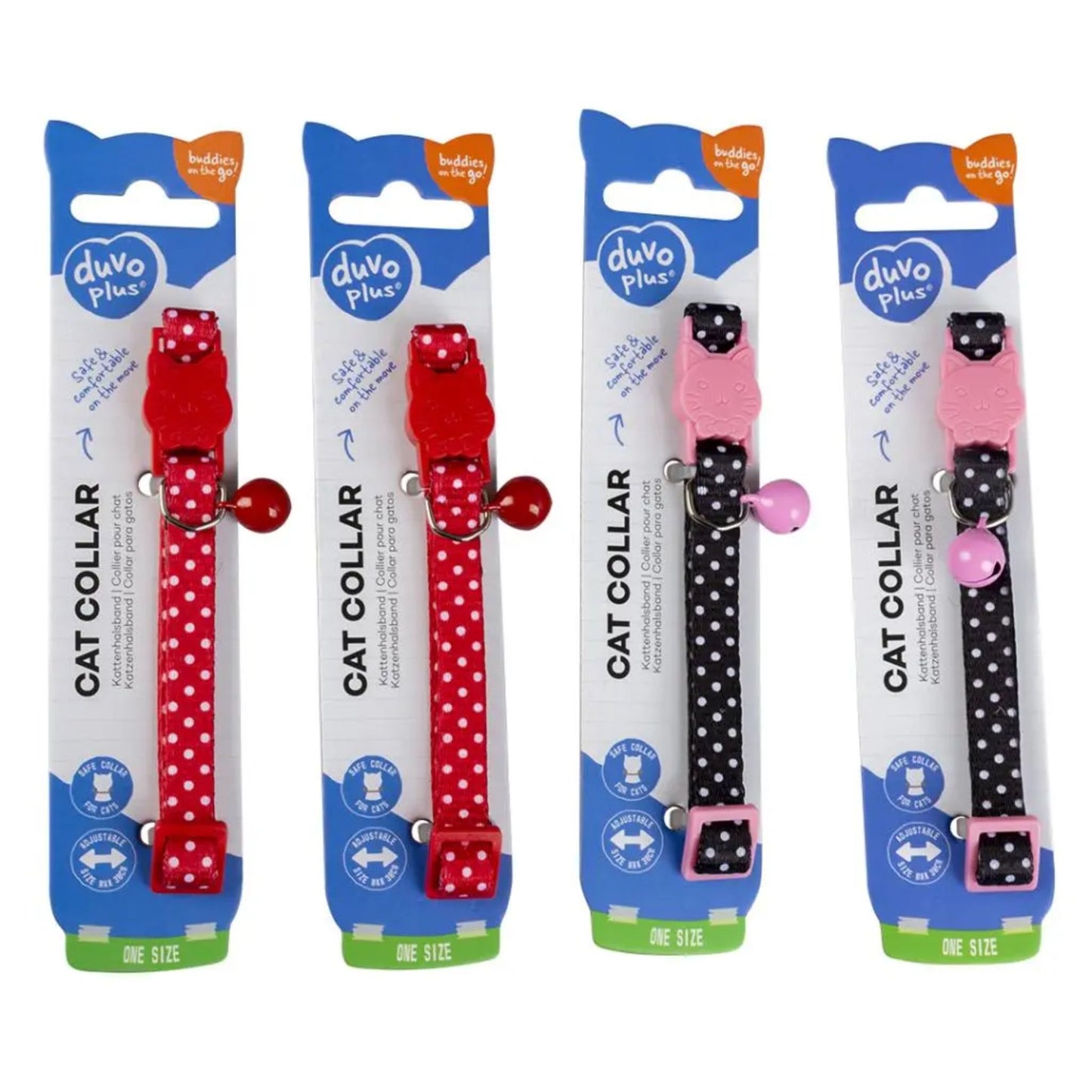 Duvo+ Cat Collar – White Dots Pattern – Nylon – Mixed Colors – 20–30 cm x 10 mm