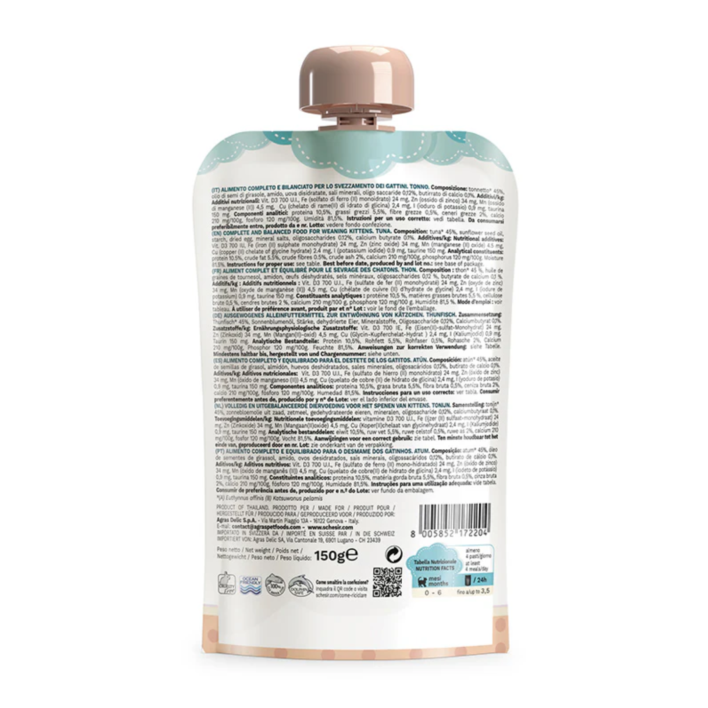 Schesir Kitten Pouch Cream 0-6 Tuna Wet Food - 150g