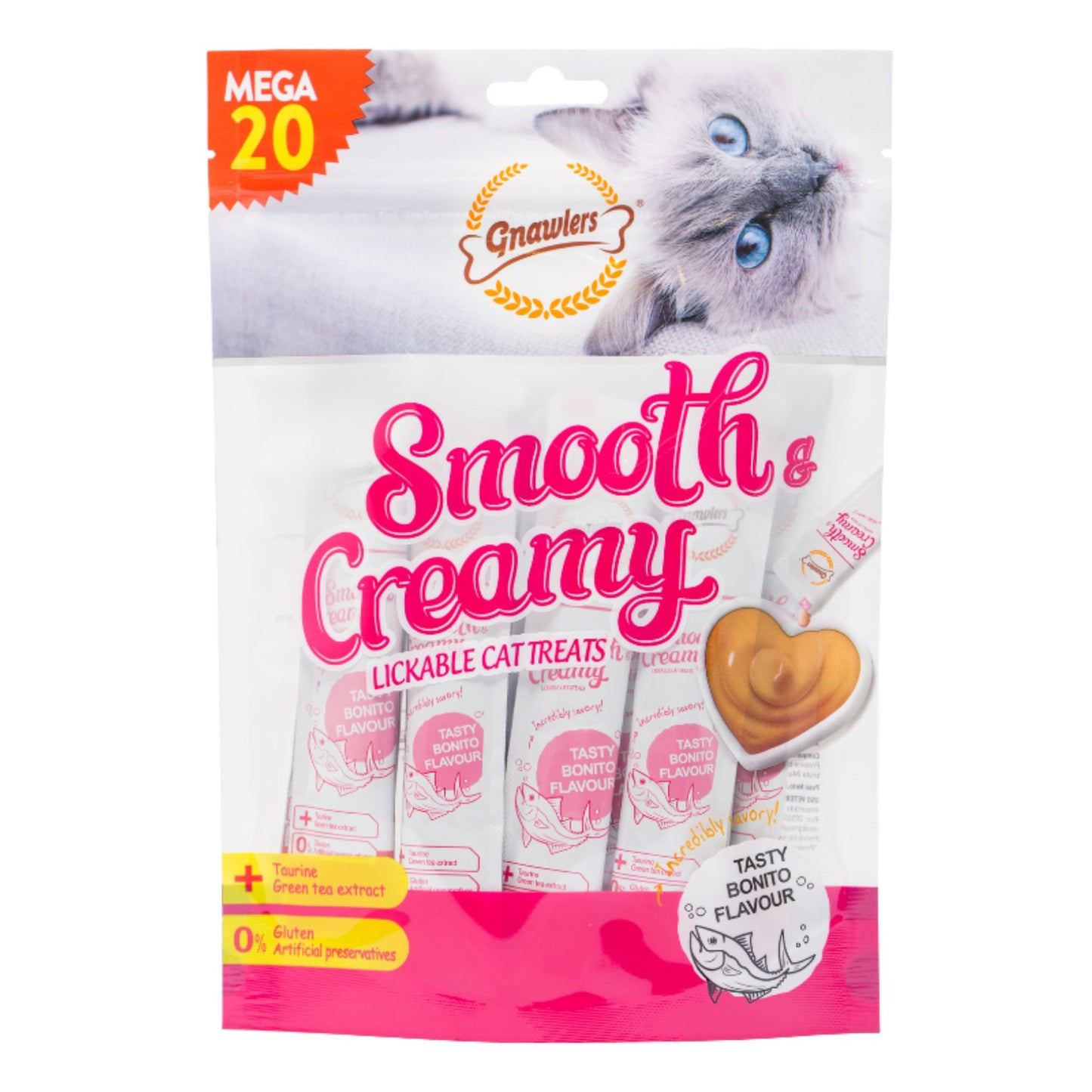 Gnawlers Smooth & Creamy Lickable Cat Treats Bonito Flavour - 20pcs/15g