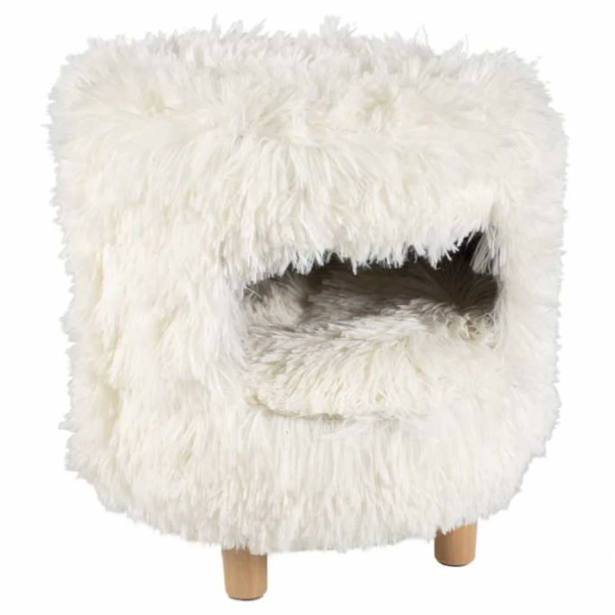 Duvo+ Cat House White Long Plush - 31x31x34cm