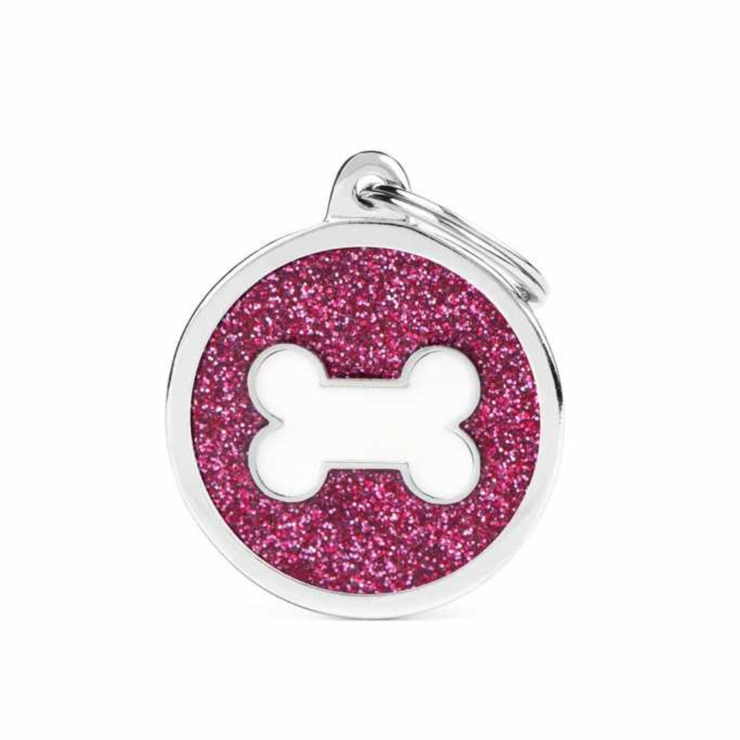 My Family Large White Bone With Pink Glitter Dog ID Tag
