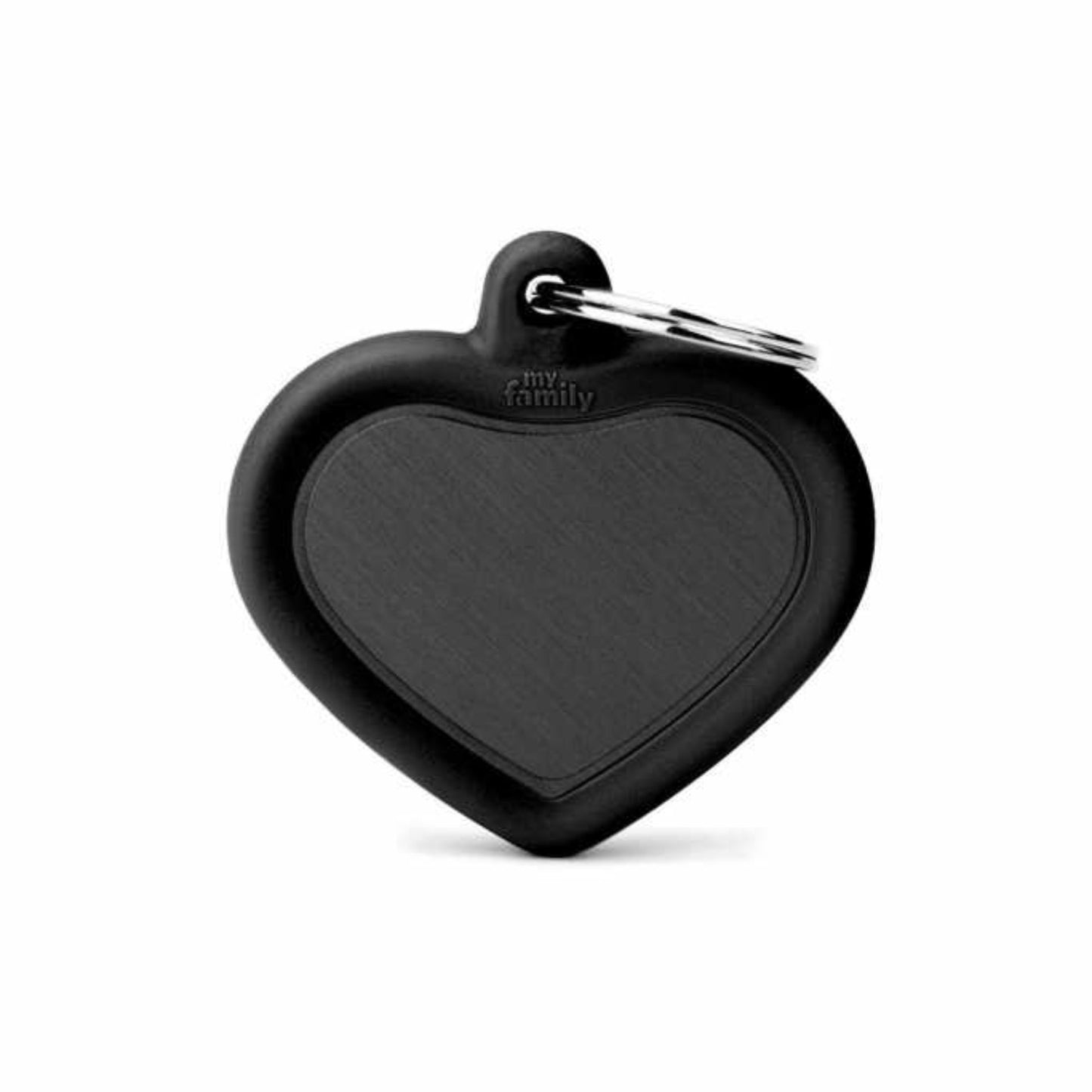 My Family Black Heart Aluminum Rubber Pet ID Tag - Black