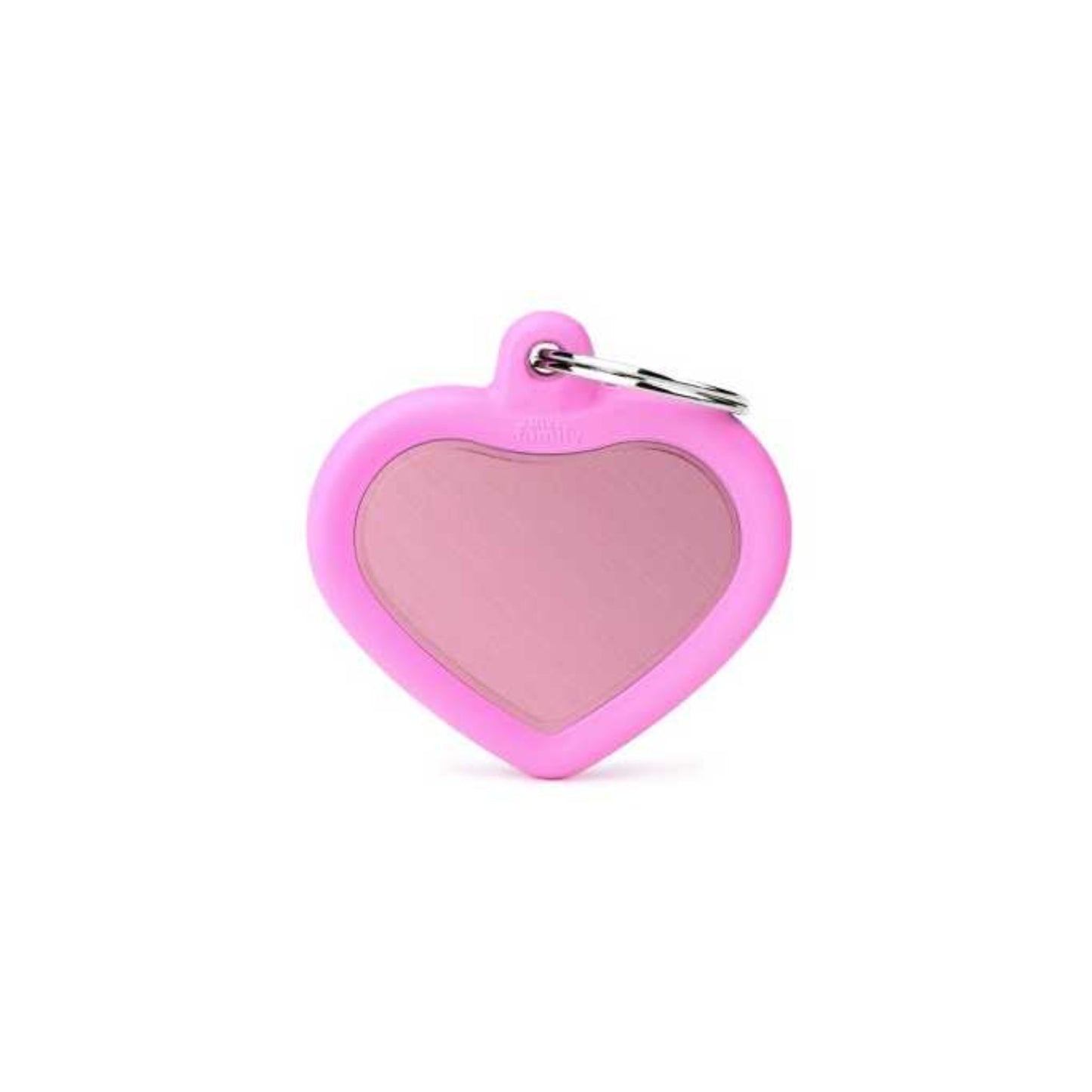 My Family Pink Heart Aluminum Rubber Pet ID Tag - Pink