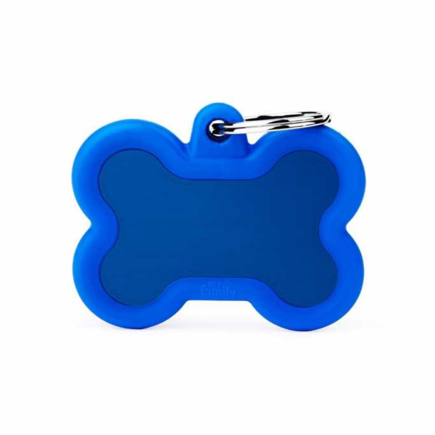 My Family Blue Aluminum Rubber Bone Dog ID Tag - Blue