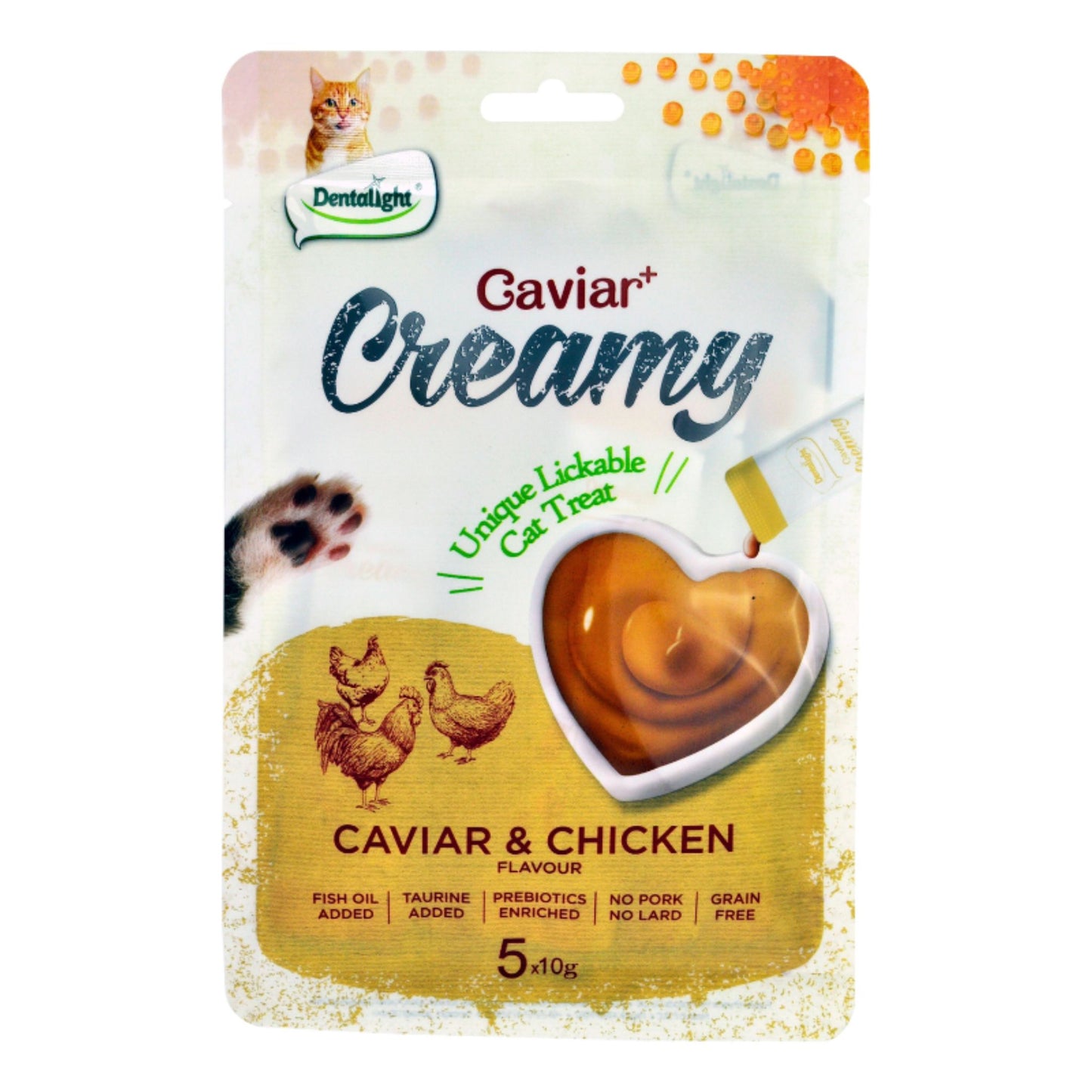 Dentalight Creamy Lickable Cat Treat With Cavar & Chicken - 5pcs/10g
