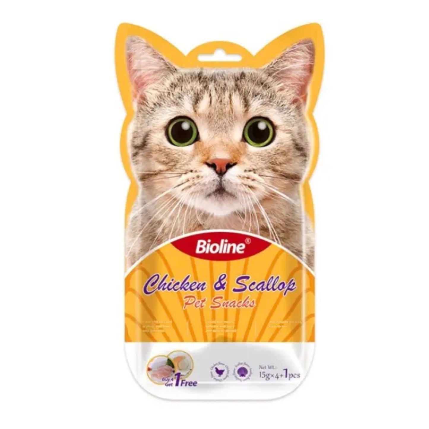 Bioline Cat Treats Chicken & Scallop Flavor Bites - 5x15g
