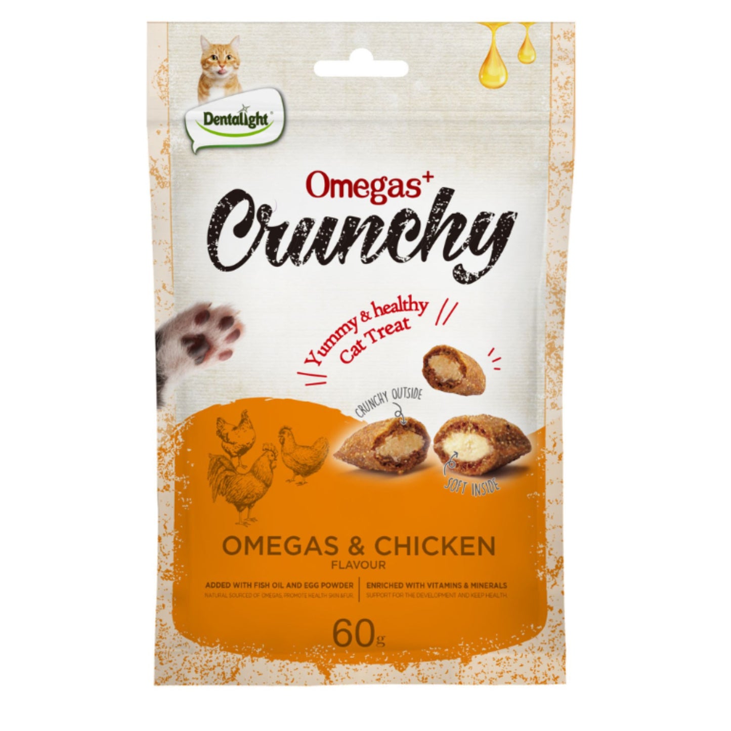Dentalight Crunchy Cat Treat With Omegas & Chicken - 60g