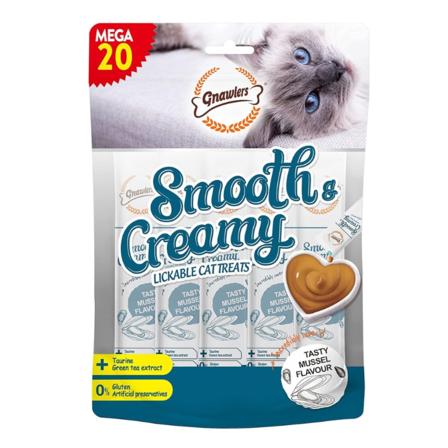 Gnawlers Smooth & Creamy Lickable Cat Treats Mussel Flavour - 20pcs/15g