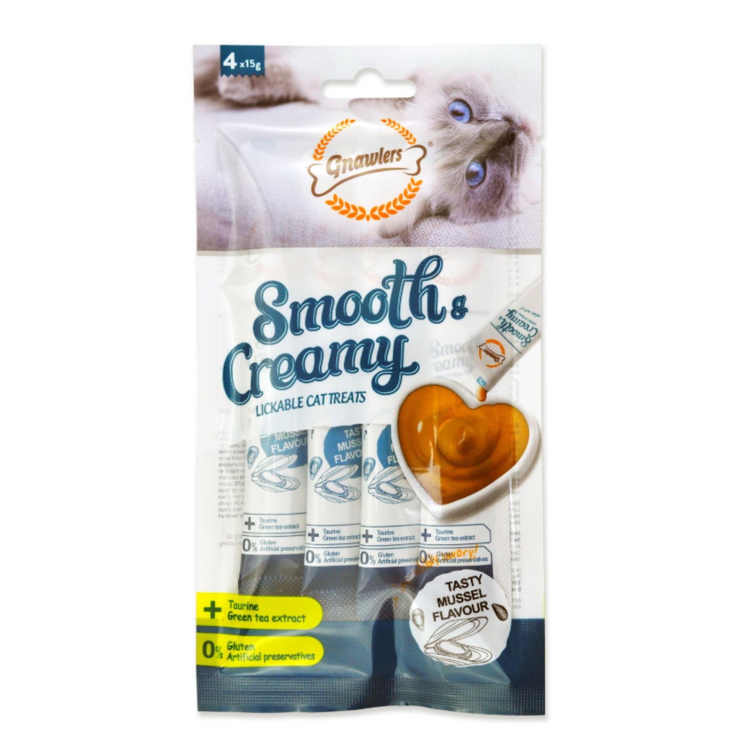 Gnawlers Smooth & Creamy Cat Treats Mussel Flavor - 4x15g