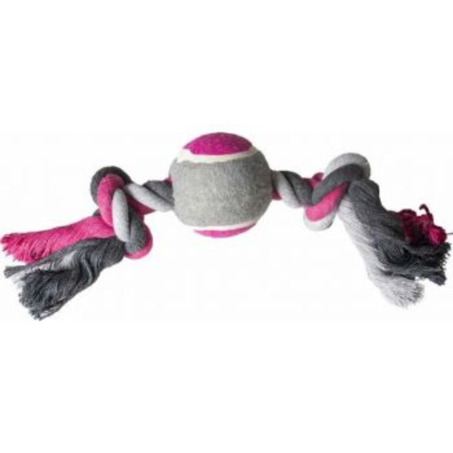 Duvo+ Tug Toy Knotted Cotton With Tennis Ball Grey/Pink – 30cm