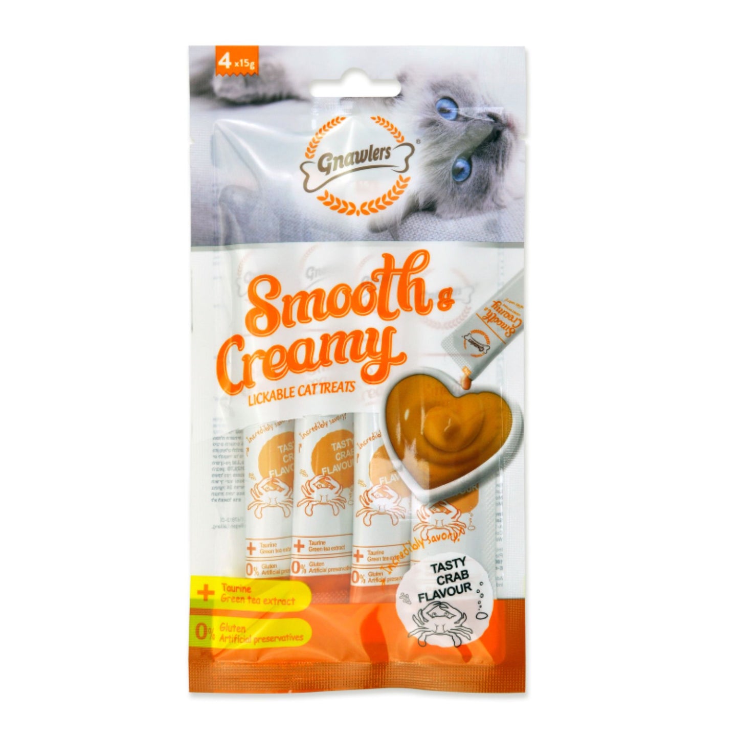 Gnawlers Smooth & Creamy Cat Treats Crab Flavor - 4x15g